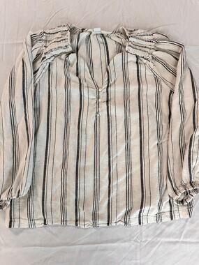 Old Navy Women L Cream Black Striped Smocked Shoulder Peasant Blouse